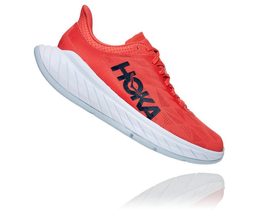 Running Shoes Womens - Hoka One One Carbon X 2 - Red/White - QVJKXEU-39